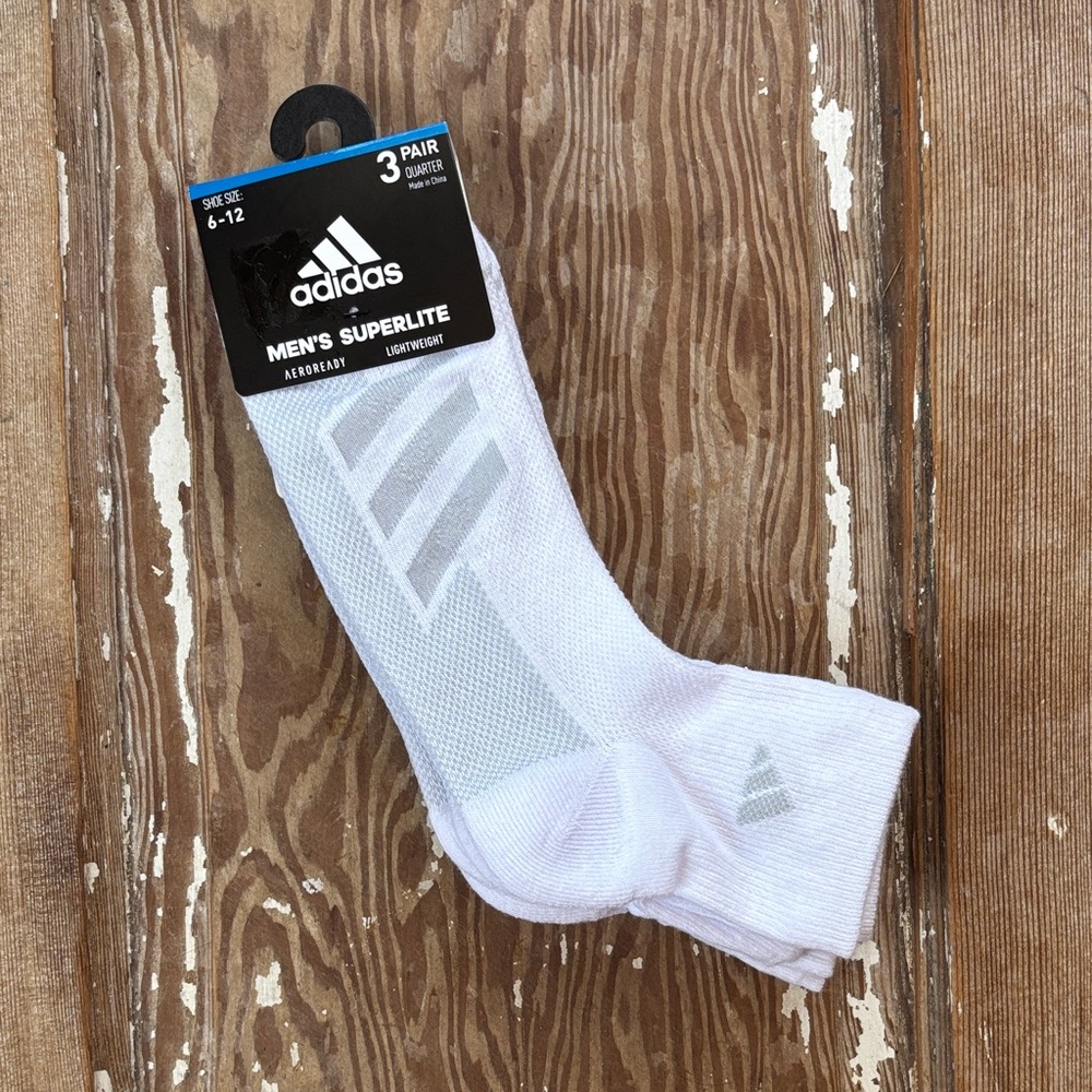adidas Men's Superlite White Athletic Socks - 3 pairs